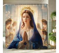 Rideau de douche Divine Vierge Marie, rideau de bain bleu céleste pour décoration de salle de bain, divertissements spirituels, art moderne, avec crochets, 183 x 198 cm