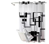 Rideau de douche double couche avec combinaison polyester imperméable et gaze, ourlet lesté magnétique pour réduire les mouvements, grands anneaux coulissants lisses (F)