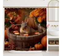 Rideau de douche écureuil, décoration de citrouille d'automne et de fruits, rideau de douche en tissu imperméable avec crochets 183 x 213 cm