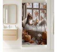 Rideau de douche écureuil, décoration de lecture confortable pour l'automne, ensemble de salle de bain avec citrouilles, rideau en tissu imperméable sur le thème des animaux mignons avec crochets