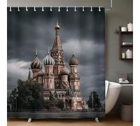 Rideau de Douche église Tissu Polyester Rideau de Bain Architecture Anti Moisissure Imperméable Rideau Douche 240x200 cm pour Salle de Bain avec Crochets B.2968