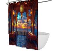 Rideau de Douche élégance du Milieu du siècle Coucher de Soleil Restaurant de Luxe au Bord de la mer Doublure de Rideau pour Salle de Bain Rideaux de Bain étanches avec Crochets 200 x 240 cm