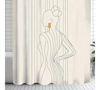 Rideau de Douche élégant en Polyester, imprimé Artistique de Profil latéral, Design Minimaliste Moderne à Rayures Verticales, Rideaux de Salle de Bain (84 x 212 cm / 33 x 83 po (L x H))