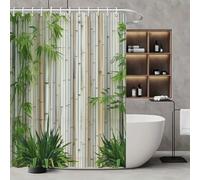 Rideau de Douche en Bambou avec Tissu en Polyester, Paysage végétal Vert, Rideaux de séparation de Salle de Bain avec Crochets, décoration d'intérieur 75x200cm/30x79in(WxH)