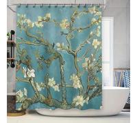 Rideau de Douche en Fleur d'amandier 120x150cm/Largeur x Hauteur Décoration de Salle de Bain à imprimé Artistique, adaptée à la séparation Humide et sèche, étanche avec 12 Crochets