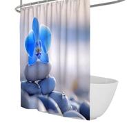 Rideau de Douche en Fleurs d’orchidée Bleu avec Pierres empilées et gouttelettes d’Eau Douce Rideau de Salle de Bain en Polyester imperméable Lavable en Machine 200 x 240 cm
