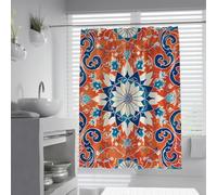 Rideau de Douche en Fond Orange, Rouleaux de vignes Florales symétriques, décoration intérieure, Machine étanche en Polyester, Rideau de Douche Lavable Bleu 180 x 200 cm