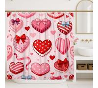Rideau de douche en forme de cœur, motif nœud ludique, biscuits, Saint-Valentin, pêche, tissu imperméable décoratif pour salle de bain, décoration de chambre d'amis 183 x 198 cm