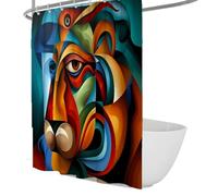 Rideau de douche en forme de lion abstrait, rideaux de bain géométriques modernes avec crochets, cubisme, décoration de salle de bain avec animaux colorés, tissu polyester imperméable, W150xL200 cm
