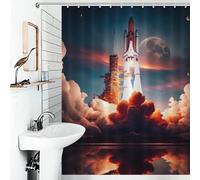Rideau de douche en forme de navette spatiale, imperméable et moulé, avec crochets, en tissu doux et imperméable, idéal pour les hôtels et les caravanes, 136 x 180 cm (53,54 x 70,87 pouces).