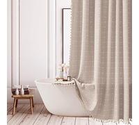 Rideau de douche en lin de style bohème moderne et élégant pour salle de bain, ensemble de rideau de douche épais et mignon de style bohème avec pompons - Rideau de douche en tissu bohème long, 183 x