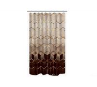 Rideau de douche en marbre marron ombré avec grille géométrique abstraite et ligne dorée cubique, matériau polyester imperméable et lisse avec œillets métalliques