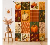Rideau de douche en patchwork motif citrouilles d'automne 137 x 198 cm