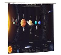 Rideau de douche en polyester - 178 x 178 cm avec œillets métalliques, motif artistique préservant l'intimité, système solaire avec informations scientifiques : Jupiter, Saturne, Univers, télescope.