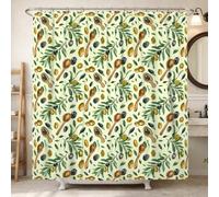 Rideau de douche en polyester imperméable avec motif cuillère - Motif feuille d'olivier bio rustique - Vert été - Pour la maison, la salle de bain, l'hôtel - 183 x 183 cm