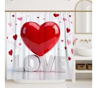 Rideau de douche en polyester imperméable avec motif cœur, romantique moderne, amour rouge, Saint-Valentin, décoration de salle de bain, dortoir, 183 x 213 cm