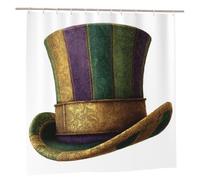 Rideau de douche en polyester imperméable et lavable, motif lutin violet avec chapeau haut-de-forme, 183 x 183 cm (72 x 72 pouces), avec 12 crochets.