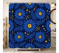 Rideau de douche en polyester imperméable motif chrysanthème moderne fougère pour salle de bain, baignoire, appartement, 157 x 183 cm, bleu marine