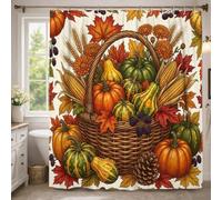 Rideau de douche en polyester imperméable motif citrouilles, moisson, panier, orange automne, décoration pour salle de bain, chambre d'amis, 137 x 198 cm
