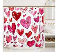 Rideau de douche en polyester imperméable, motif cœurs, romantique, amour, pêche, Saint-Valentin, décoration de salle de bain, hôtel, 183 x 198 cm