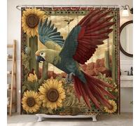 Rideau de douche en polyester imperméable, motif perroquet, tournesol, cactus tropical, vert d'été, pour maison, salle de bain, hôtel, 183 x 213 cm