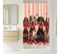 Rideau de douche en polyester imperméable motif teckel, cœur fantaisie, pétales de rose, Saint-Valentin, pêche, pour salle de bain, baignoire, appartement, 91,4 x 183 cm