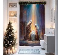 Rideau de douche en polyester imperméable pour crèche de Noël, anges religieux, bergers, Noël, dorés, pour salle de bain, décoration d'hôtel, 91,4 x 183 cm