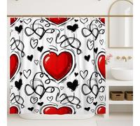 Rideau de douche en polyester imperméable pour la maison, la salle de bain, l'hôtel - Motif cœurs - Rouge - 183 x 198 cm