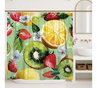 Rideau de douche en polyester imperméable pour salle de bain, chambre d'amis motif citron, fraise tropicale, kiwi, vert d'été, 183 x 183 cm
