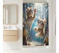 Rideau de douche en polyester imperméable pour salle de bain, salle de bain, décoration d'hôtel, 91,4 x 183 cm, motif chats stalles et bulles Bleu été