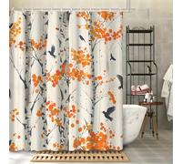 Rideau de Douche en Polyester, Motif Corbeau et forêt d'érable, Style Chinois d'automne, Lavable en Machine, idéal pour la Salle de Bain 90x150cm/Largeur x Hauteur