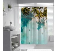 Rideau de Douche en Sable Blanc Vue sur Le Rivage Ombres Turquoise Ombres d’Eau et Palmiers Rideau de Bain en Polyester imperméable pour décoration de Salle de Bain 150 x 200 cm