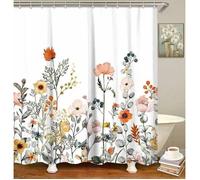 Rideau de douche en tissu avec 12 crochets, motif floral, accessoire de salle de bain moderne, lavable en machine, 180x200cm