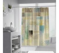 Rideau de douche en tissu extra long avec texture douce et minimaliste - Motif bâtiments abstraits - Blanc crème - Décoration japonaise - 180 x 220 cm - Parfait pour une salle de bain élégante