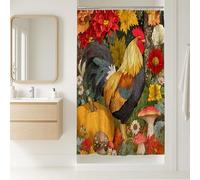 Rideau de douche en tissu imperméable avec crochets, motif coq, motif floral d'automne coloré, pour salle de bain, récolte, Action de grâce, 91,4 x 183 cm
