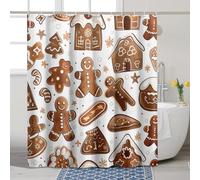 Rideau de douche en tissu imperméable avec crochets pour salle de bain, motif biscuits festifs en hiver, marron chaud, 183 x 183 cm