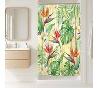 Rideau de douche en tissu imperméable avec motif oiseau de paradis - Feuilles de palmier tropicales - Vert été - Décoration pour salle de bain ou dortoir - 91,4 x 183 cm