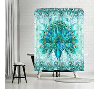 Rideau de douche en tissu imperméable avec plumes de paon pour salle de bain, 183 x 183 cm