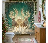 Rideau de douche en tissu imperméable pour salle de bain, baignoire, appartement - Motif renne - Vert - 183 x 213 cm