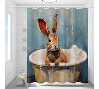 Rideau de douche en tissu imperméable pour salle de bain - Motif lapin de dessin animé - 180 x 180 cm