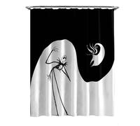 Rideau de douche en tissu Jay Franco Disney L'Étrange Noël de Monsieur Jack - Décoration de salle de bain tourbillonnante noire et blanche pour e