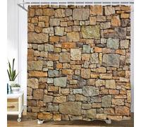 Rideau de Douche en Tissu Polyester imperméable avec Crochets, Motif Peinture Murale en Pierre 160x190cm/Largeur x Hauteur