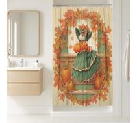 Rideau de douche en tissu résistant à l'eau avec crochets Motif souris d'automne Vert Orange Feuille de citrouille Décoration de salle de bain Récolte d'automne Style vintage 91,4 x 183 cm