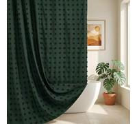 Rideau de Douche en Tissu tissé de Style Rustique et bohème - 183 x 183 cm - Rideau de Douche touffeté à Motif Floral texturé Moderne et Minimaliste avec Crochets pour Salle de Bain, Vert Chasseur