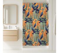 Rideau de douche en toile de héron, motif nénuphars - Lavable avec crochets - Décoration pour salle de bain ou dortoir - 91 x 183 cm - Bleu