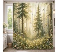 Rideau de douche en toile de pin, motif fleurs sauvages rustiques, champignons, vert d'été, lavable avec crochets, décoration pour salle de bain, dortoir, 137 x 198 cm