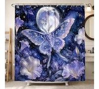 Rideau de douche en toile imperméable motif papillon, lune fantaisie, fleurs nocturnes, violet nuit, décoration pour salle de bain, dortoir, 157 x 183 cm