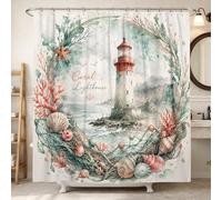 Rideau de douche en toile lavable avec crochets pour salle de bain, baignoire, appartement, décoration d'appartement, motif phare, aquarelle côtière, turquoise d'été, 183 x 183 cm