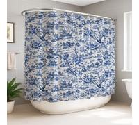 Rideau de douche extra large à motif floral et pagode d'arbre oriental traditionnel, sans bleu, lavable avec crochets - Rideau décoratif pour salle de bain, baignoire, appartement - 274 x 183 cm