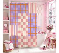 Rideau de douche extra large en polyester imperméable avec motif rayures géométriques carrés d'été 274 x 183 cm